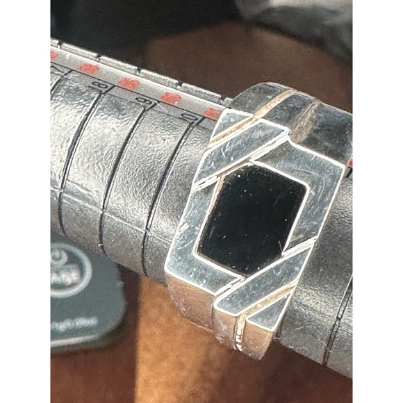 925 Sterling Silver Square Onyx Ring Textured Band Size 10.5 - Picture 5 of 7